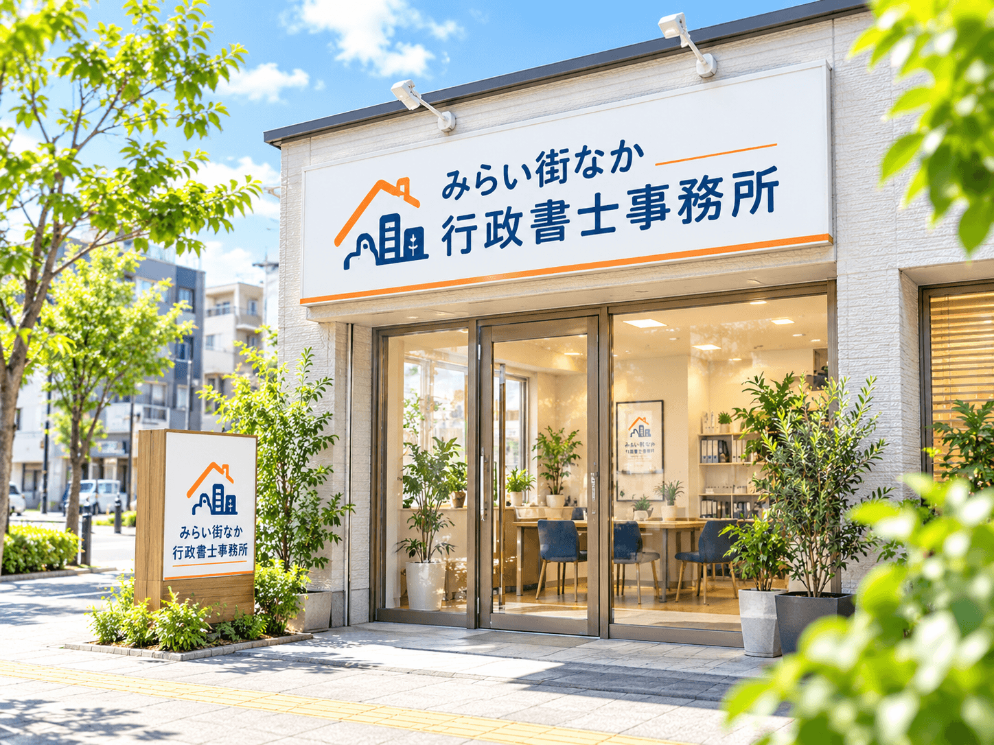 緑に囲まれたみらい街なか行政書士事務所の外観